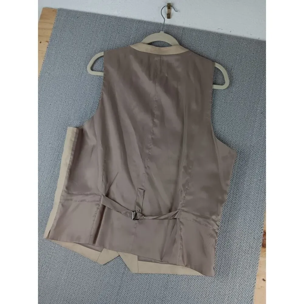 Pronto Uomo Platinum Linen Vest Mens XL Tan Dress Button Cinch‎ Mens Warehouse - Picture 8 of 13